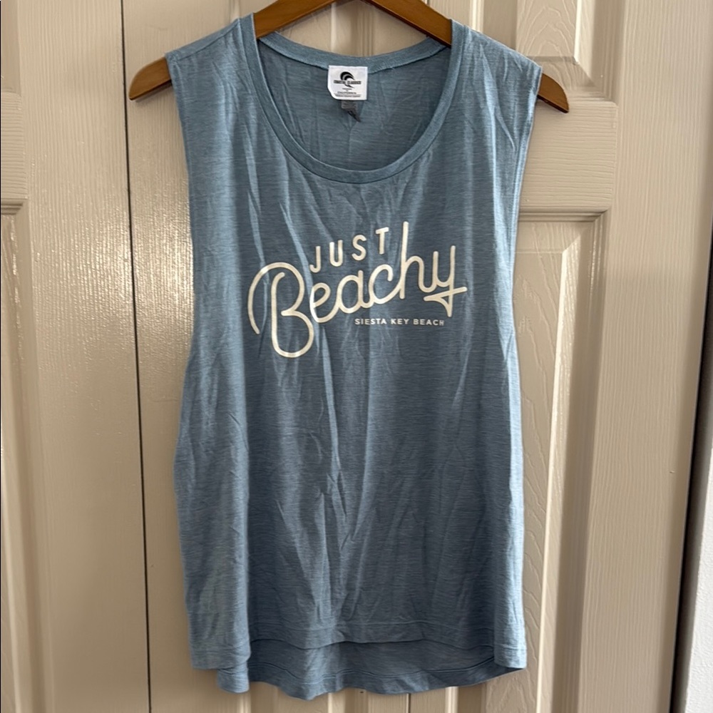 Blue and White Relaxed Sleeveless Muscle Tee